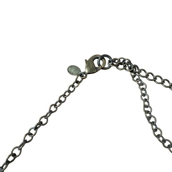 Chicos Silver Toned Metal Hammered Oval Link Necklace With Adjustable Chain - Picture 4 of 6